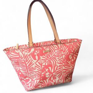 Kate Spade New York Jules Grant Street Tropical Palm Print Tote Bag Pink Beach